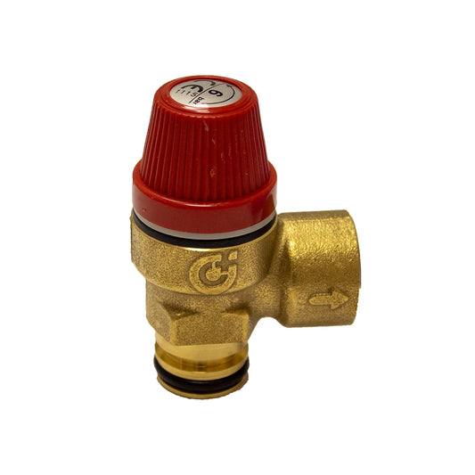 Caleffi 6 Bar 15mm O-Ring Pressure Relief Valve features a compact brass body with a durable O-ring seal, a 15mm threaded connection