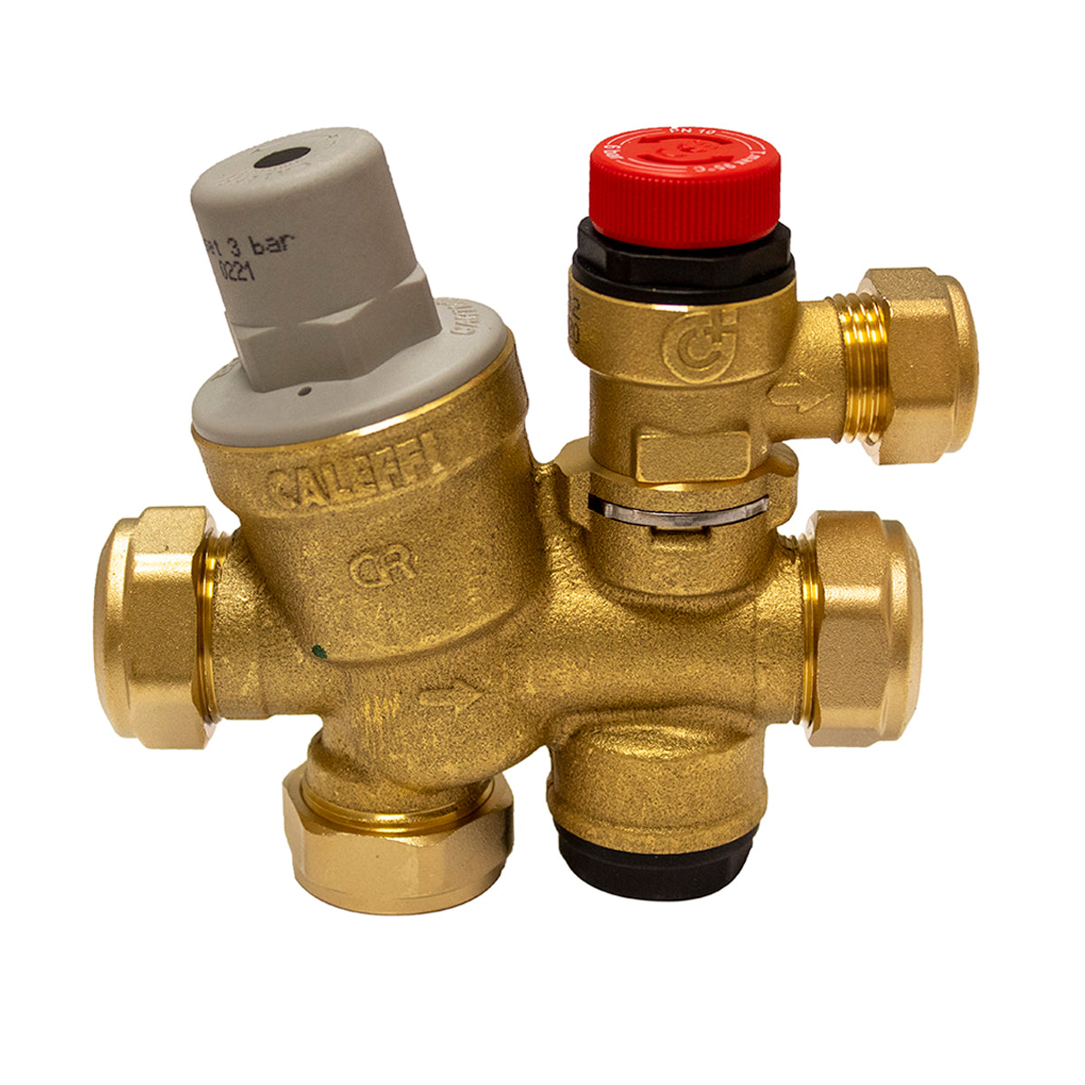 Caleffi 3/6 Bar Circlip Multibloc for unvented systems on a white background