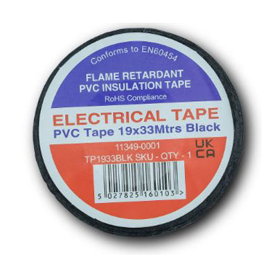 19mm x 33m Electrical PVC Tape Black (Pack of 8)