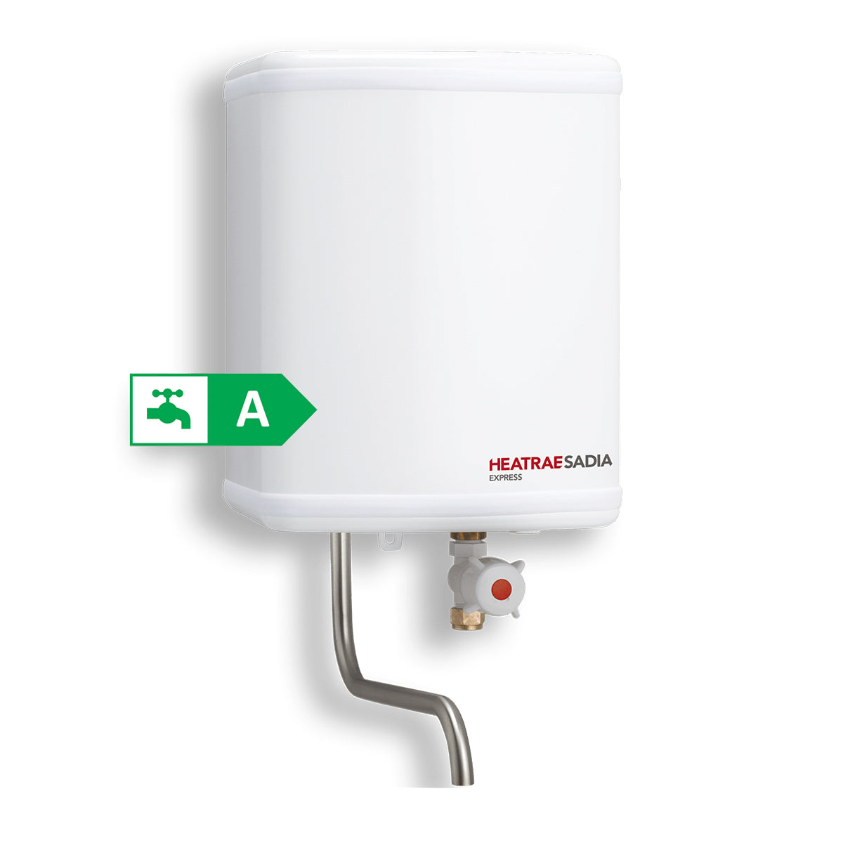 White Heatrae Sadia Express Point of Use Vented Water Heater with 7 litre capacity and 3kW rating on white background