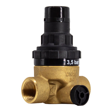 Brass and black valve on a white background