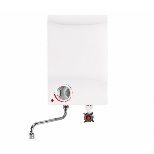 White Wall-Mounted Hyco Handyflow HF05LM 5L 2kW Vented Oversink Point of Use Water Heater and turn dial at bottom of heater on white background