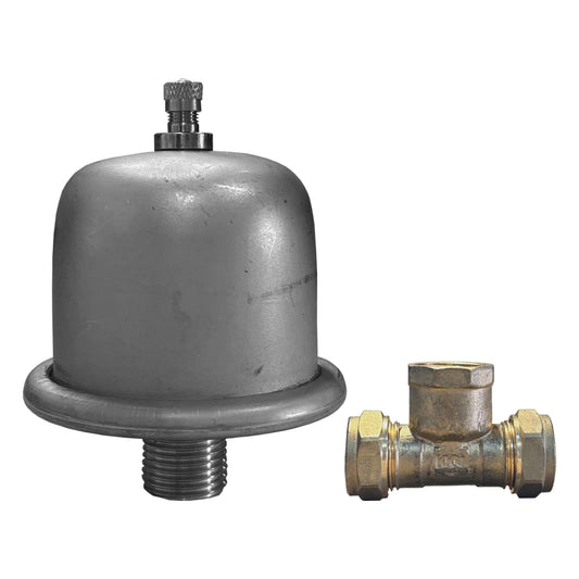 Potable Shock Arrestor Expansion Vessel with 15mm Tee on White Background