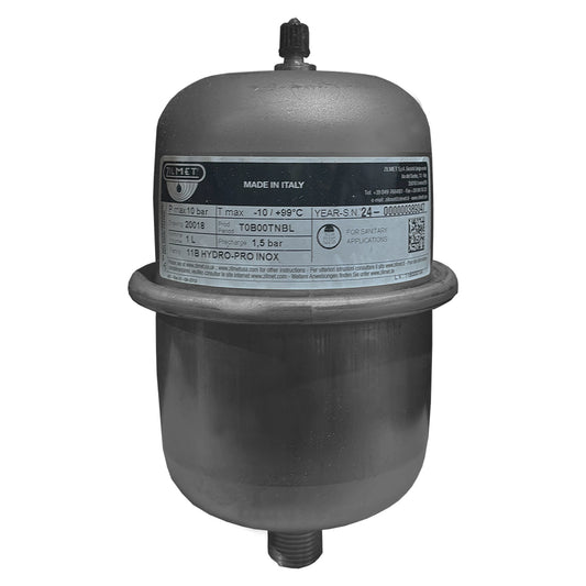 Front view of Zilmet one litre Expansion Vessel on white background