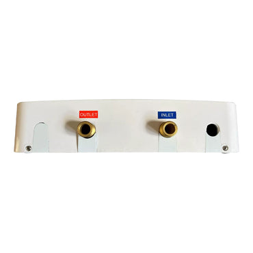 redring water heater housing with 'Outlet' and 'Inlet' labels on a white background