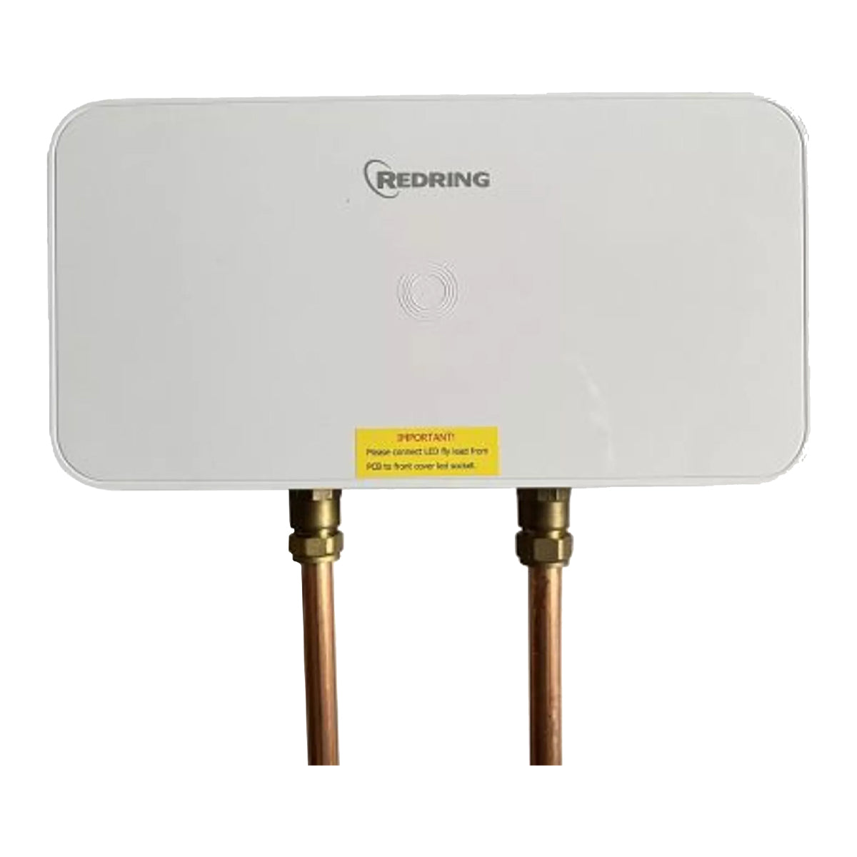White water heater with brass connections on a white background, featuring the Redring brand.