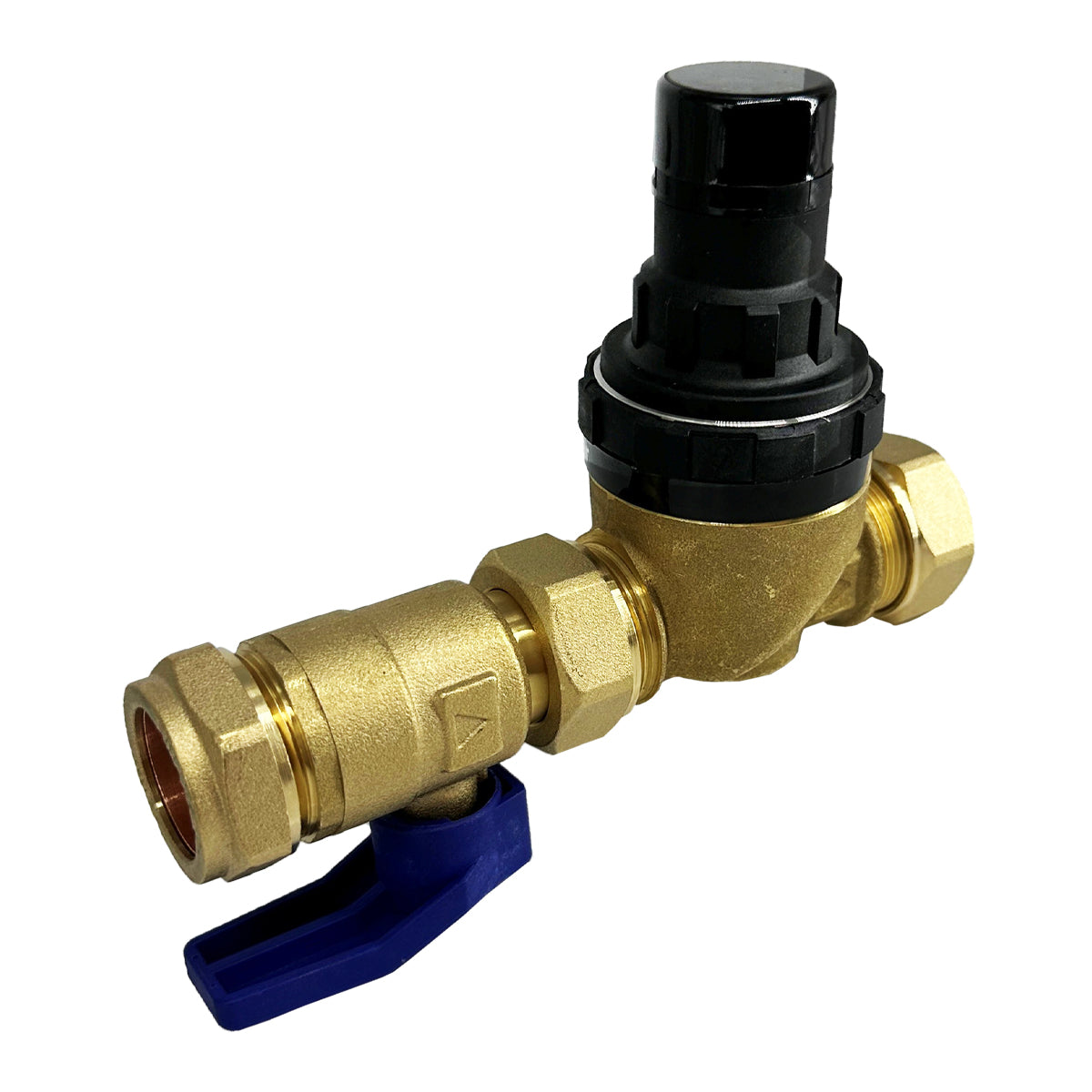 OEM Alternative Brass valve with black handle on a white background