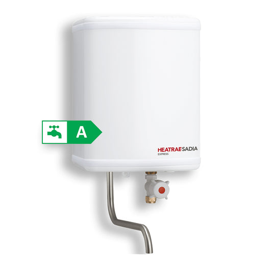 White Heatrae Sadia Express Point of Use Vented Water Heater with 7 Litre capacity on white background