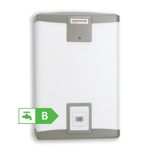 White Heatrae Sadia FBM Eco Vented Water Heater with 25 litre capacity and 3kW rating on white background