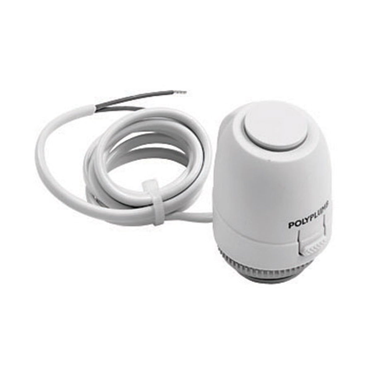 White underfloor heating valve with cable on a white background